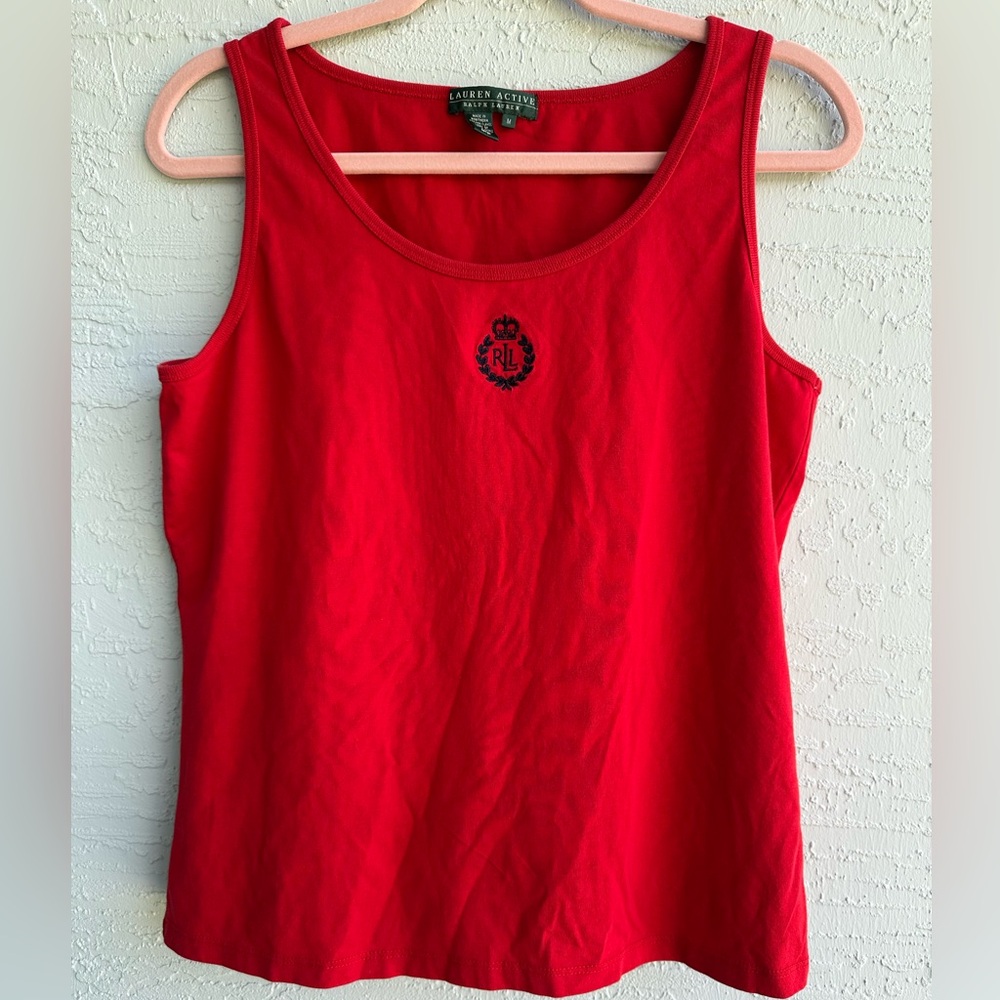 Lauren Ralph Lauren Active women’s red embroidered cotton tank size M